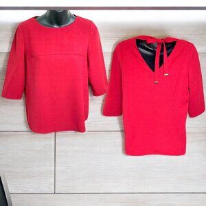 FRNCH Red Womens Size Small‎ Polyester 3/4 Sleeve Lined Tie Back Blouse Top